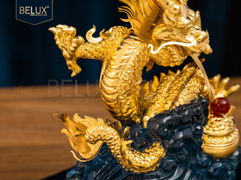 Tượng rồng nhả ngọc dát vàng 24k-21x16x24cm